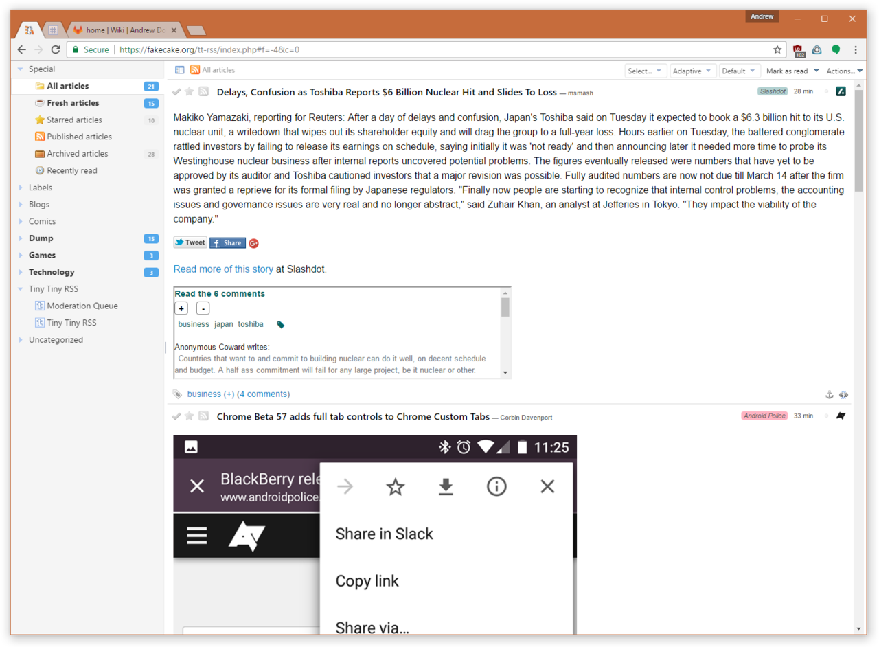 The Tiny Tiny RSS interface