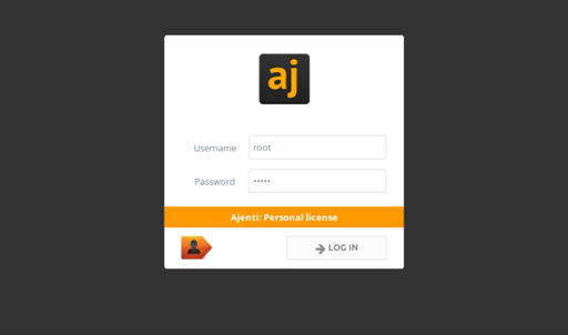 Install Ajenti: the login screen