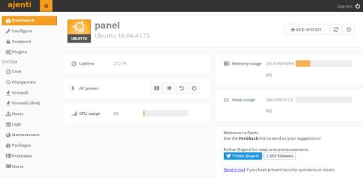 Install Ajenti: the administrative dashboard