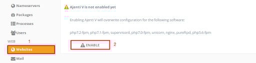 Install Ajenti: enable the Ajenti V plugin
