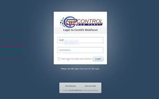 How to install CentOS Web Panel: the login screen