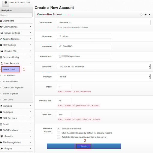 How to install CentOS Web Panel: creating a new user account