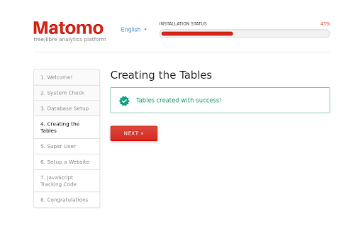 Matomo VPS installation: Creating tables