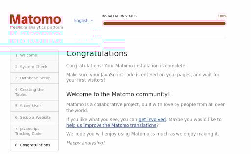Matomo VPS installation: You're all set up!