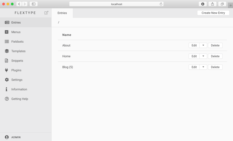 The interface for Flextype, a flat-file WordPress alternative