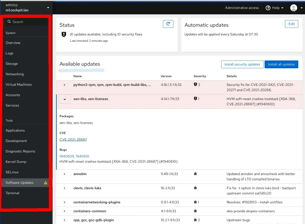 linux management software: Cockpit