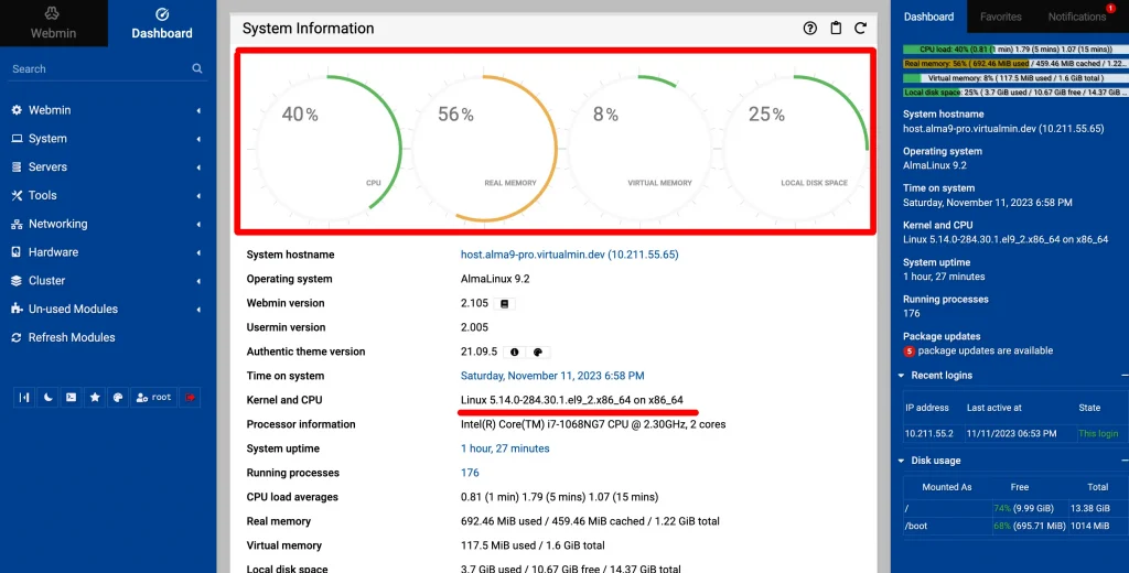 Webmin for linux server management 