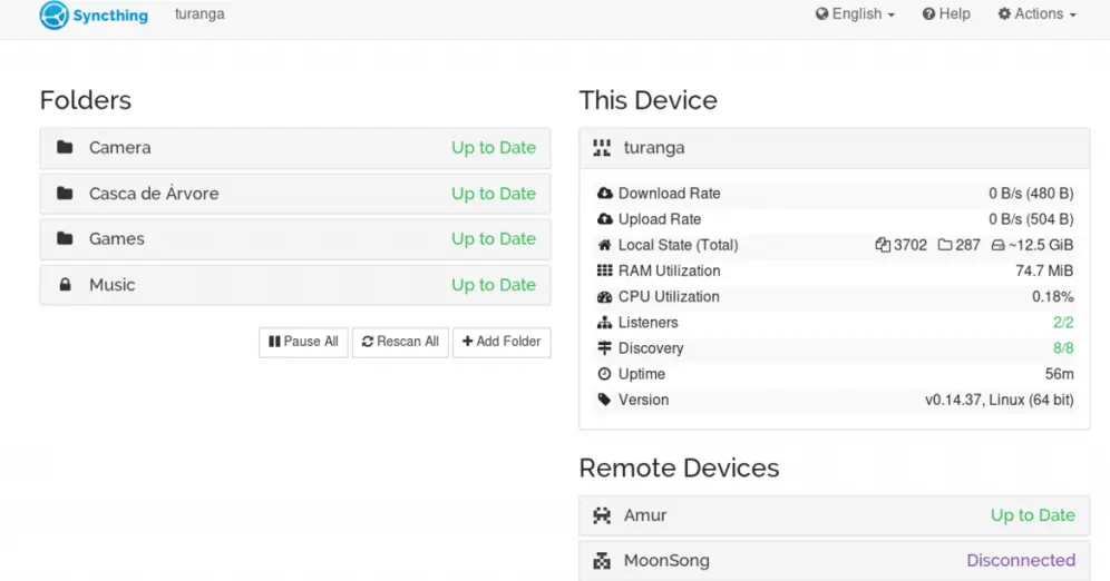 NextCloud vs. Seafile vs. Syncthing: The Syncthing web interface