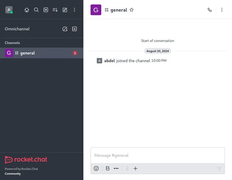 Rocket.Chat successfully installed using Docker.