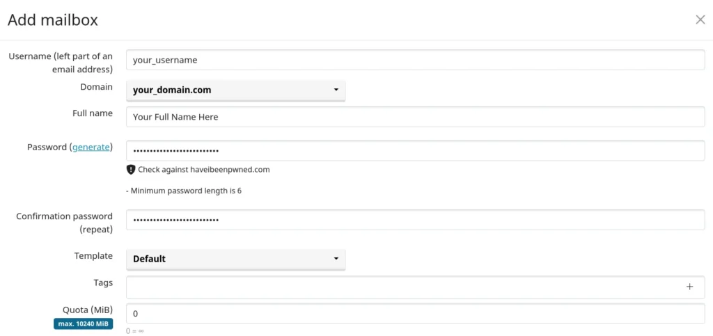 mailcow add mailbox
