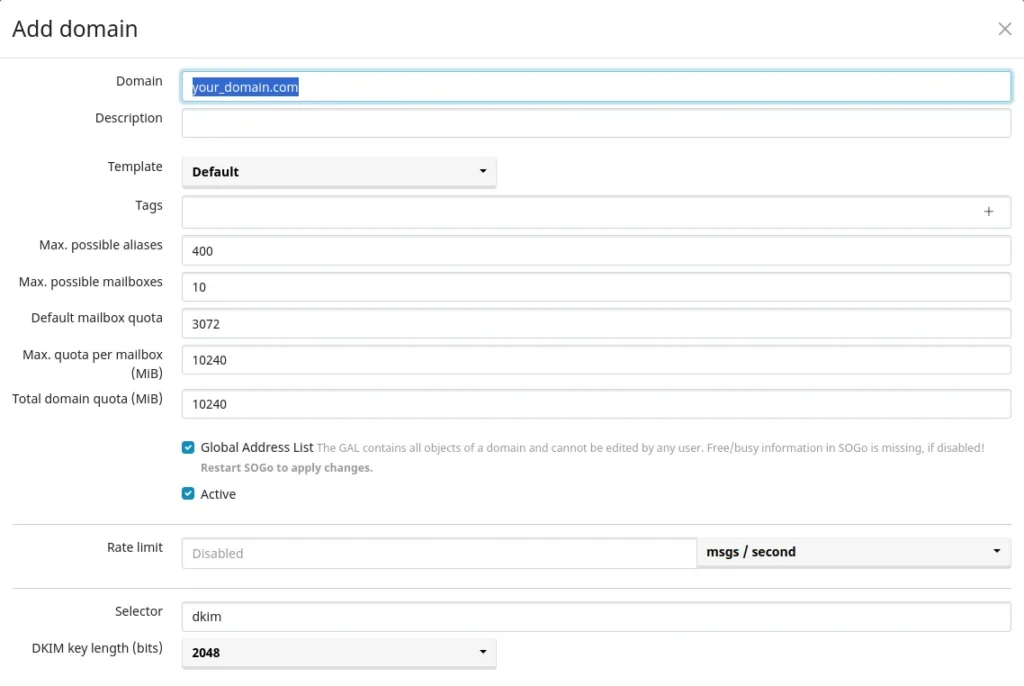 mailcow add domain