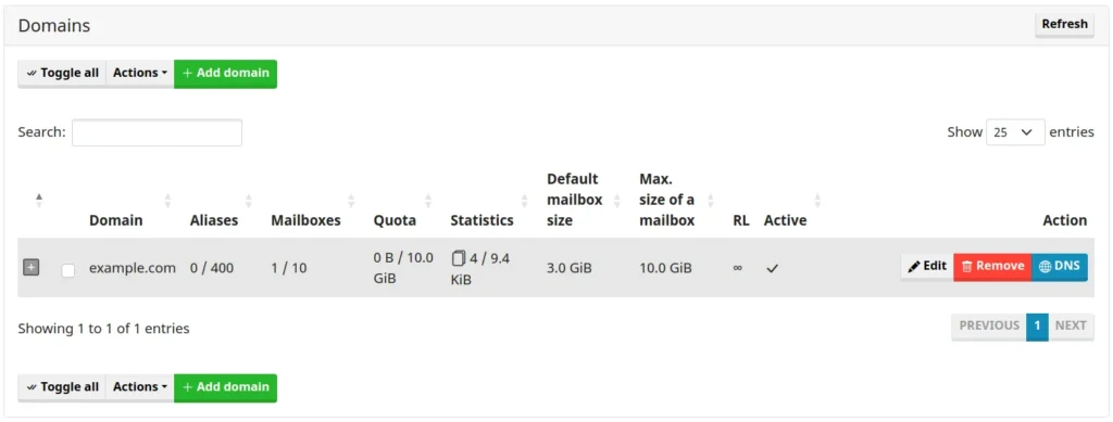 mailcow domain details