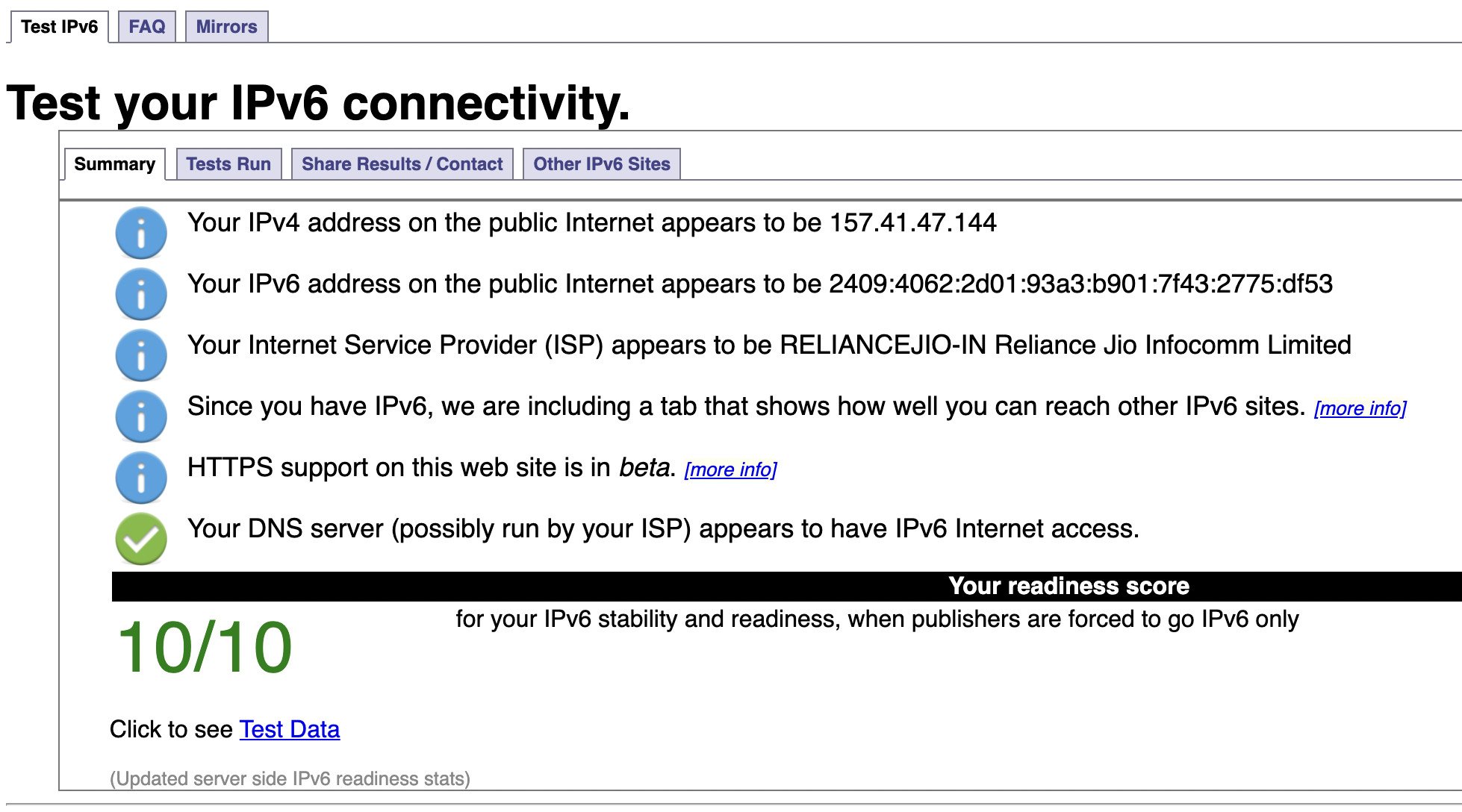 IPv6 Test Success