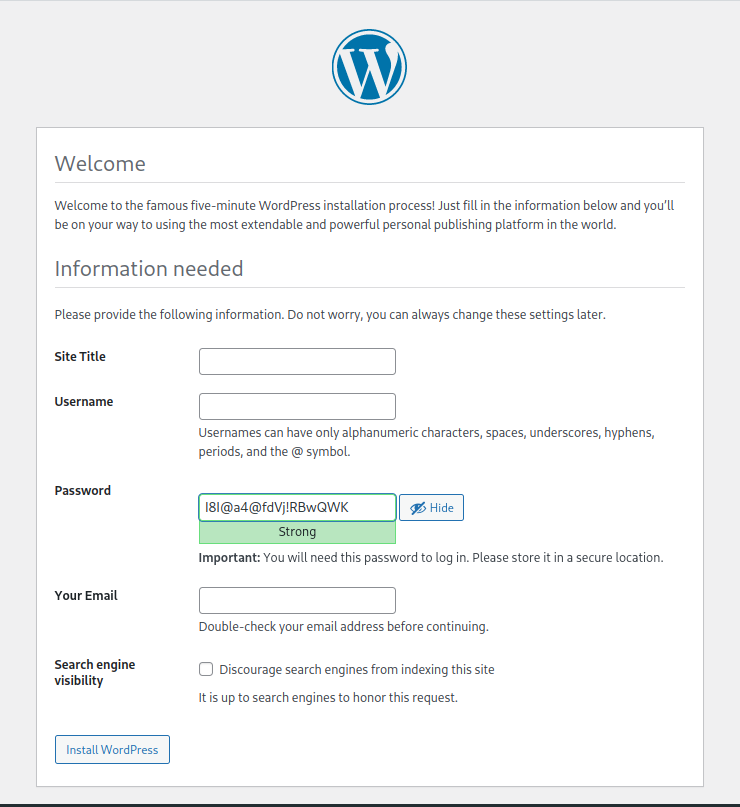 Wordpress on Ubuntu Welcome Page