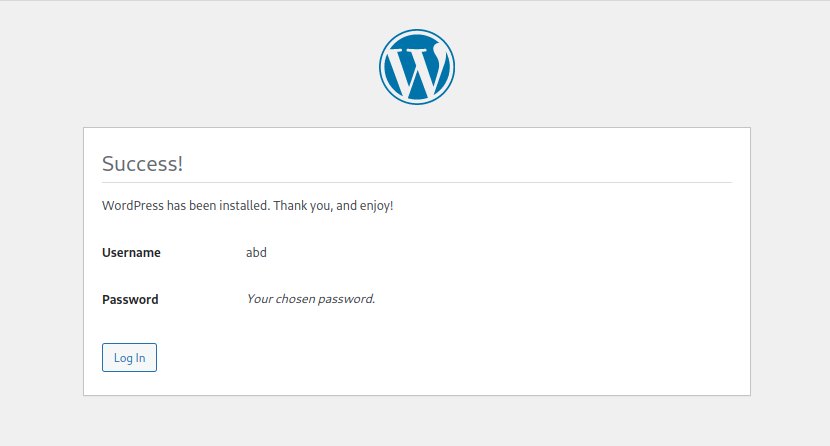 Wordpress Installation Success