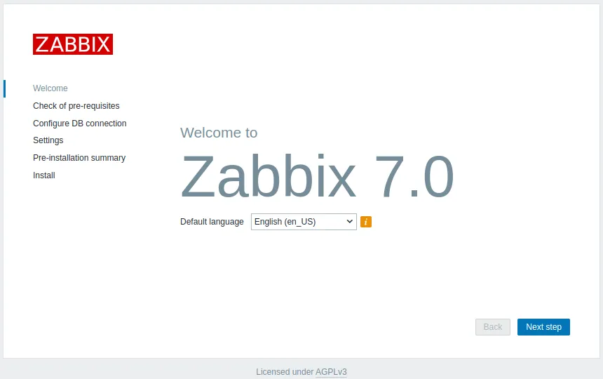 Zabbix UI Welcome Page