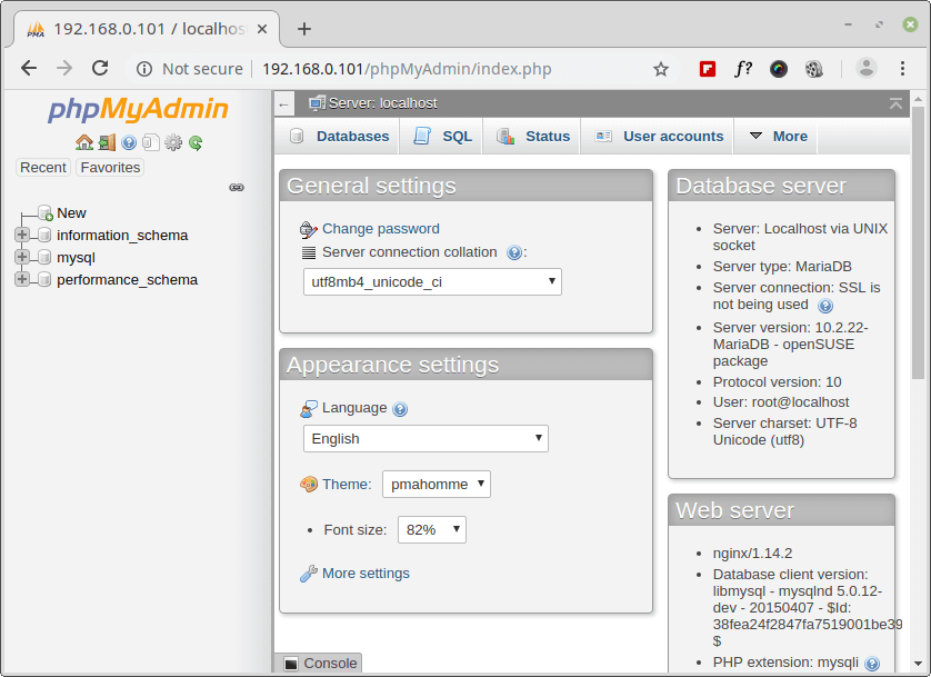 phpmyadmin dashboard