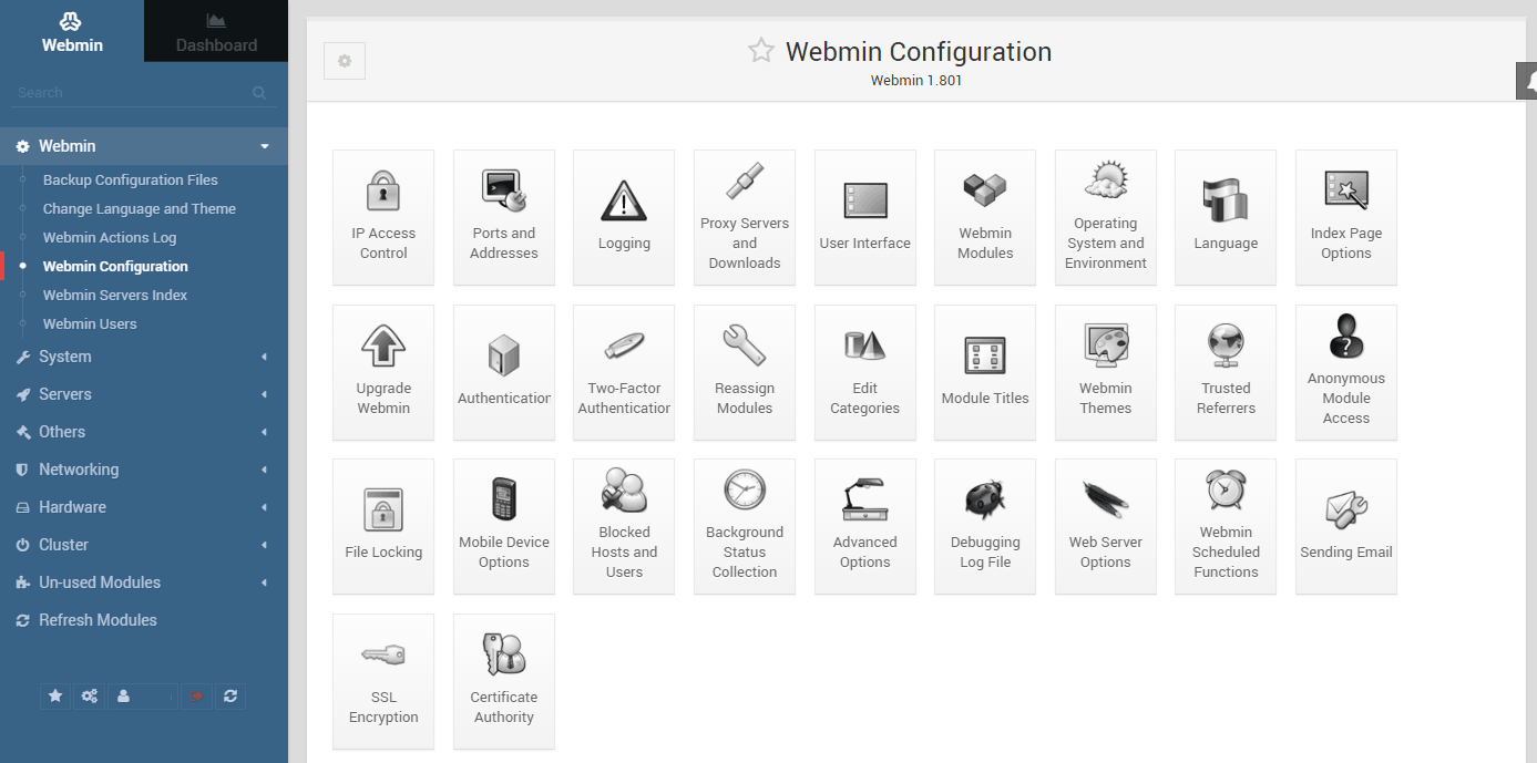 The Webmin control panel