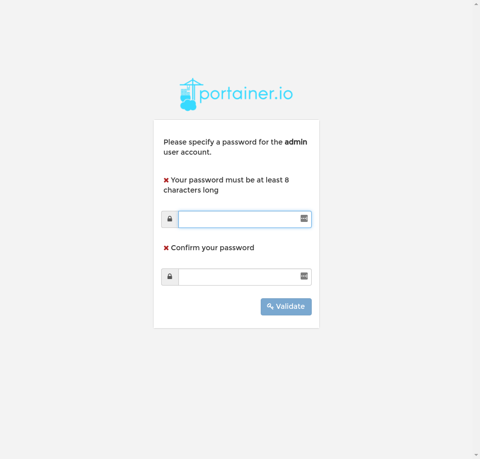 The password creation screen