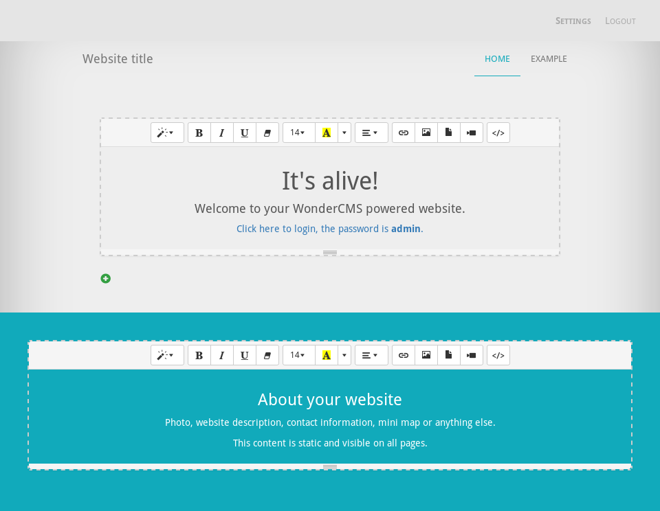 The WonderCMS interface