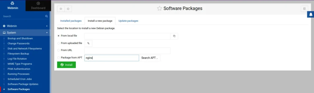 Installing Packages on Webmin