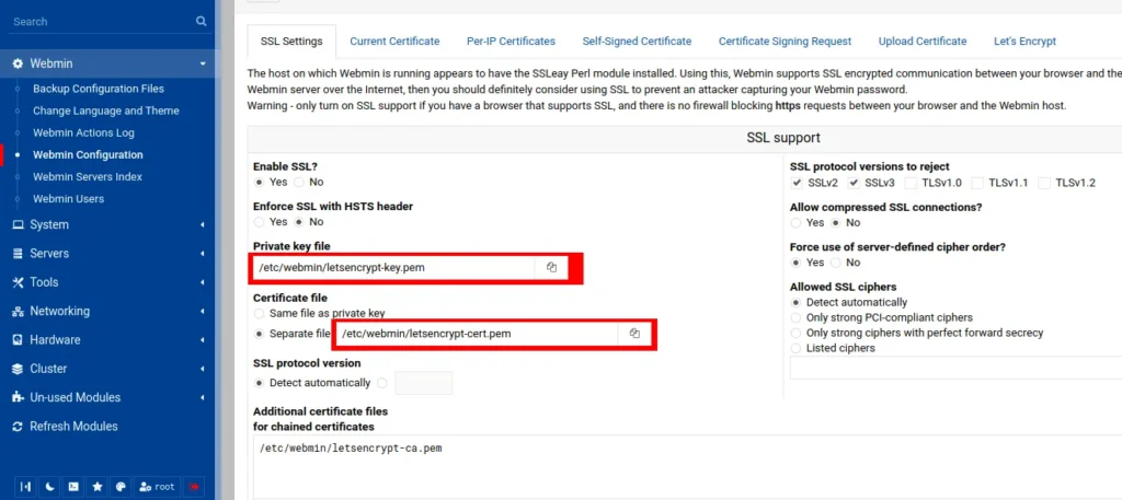 Webmin Let's Encrypt Certificate