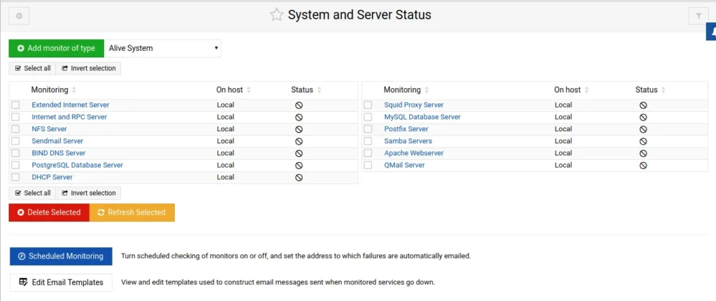System and Server Status 