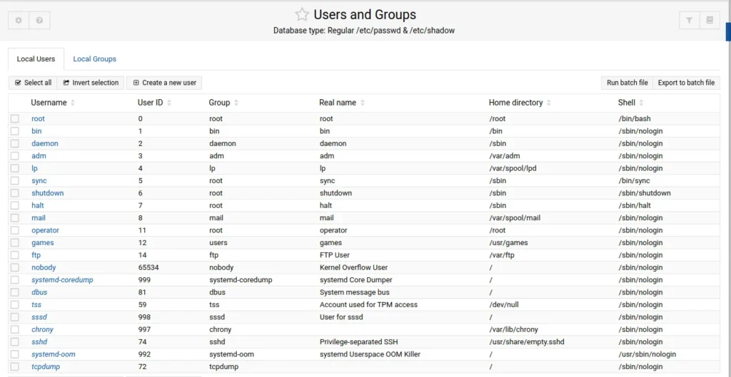Webmin Users and Groups