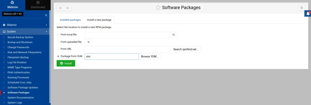 Installing Packages on Webmin