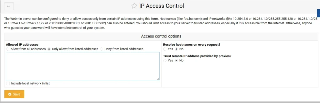Only allow from listed addresses