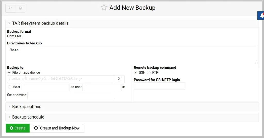 Filesystem Backup Settings