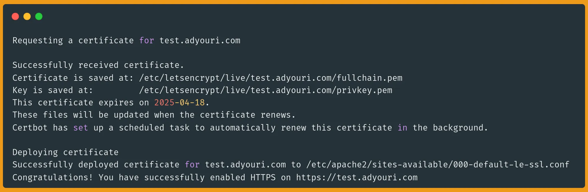 Let's Encrypt Certbot Certificate for a LAMP website