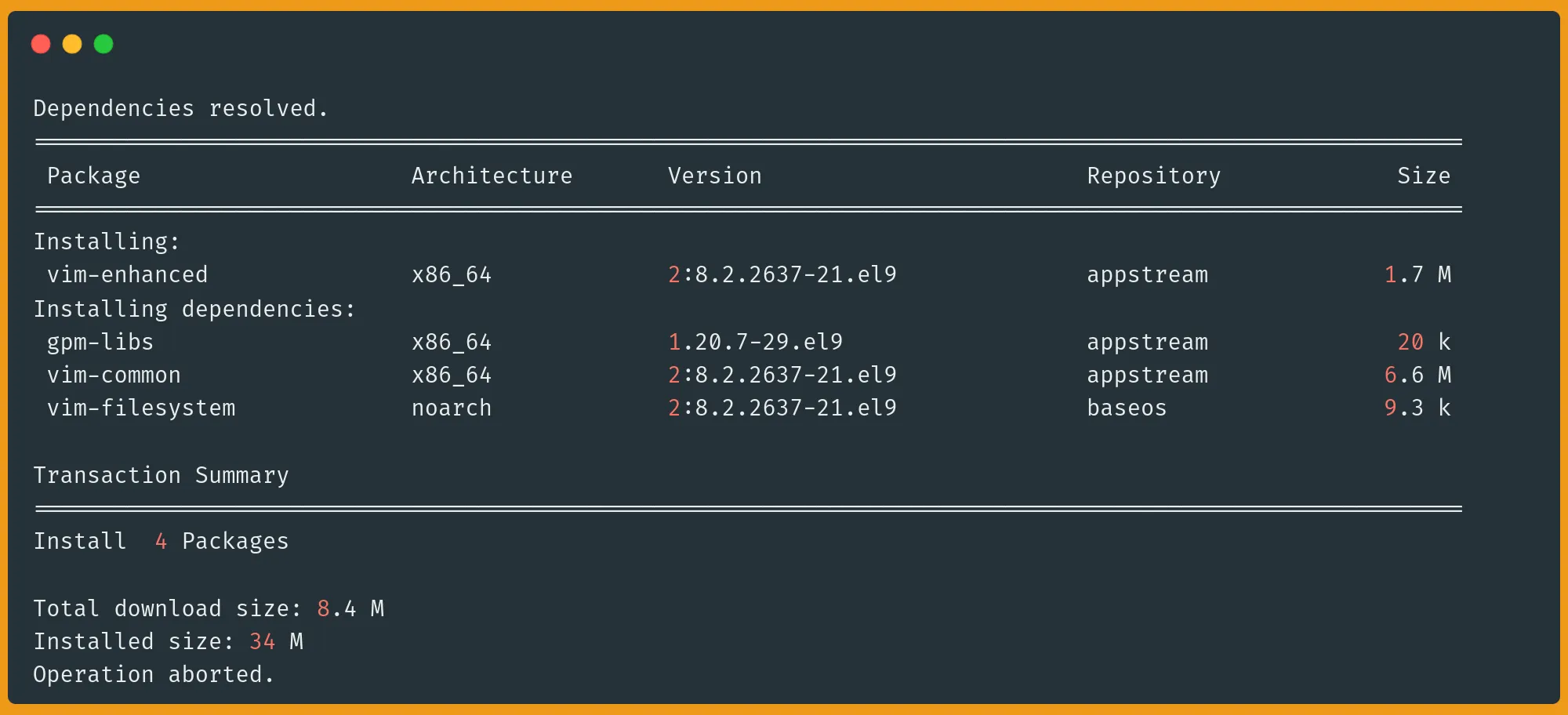 dnf install --assumeno
