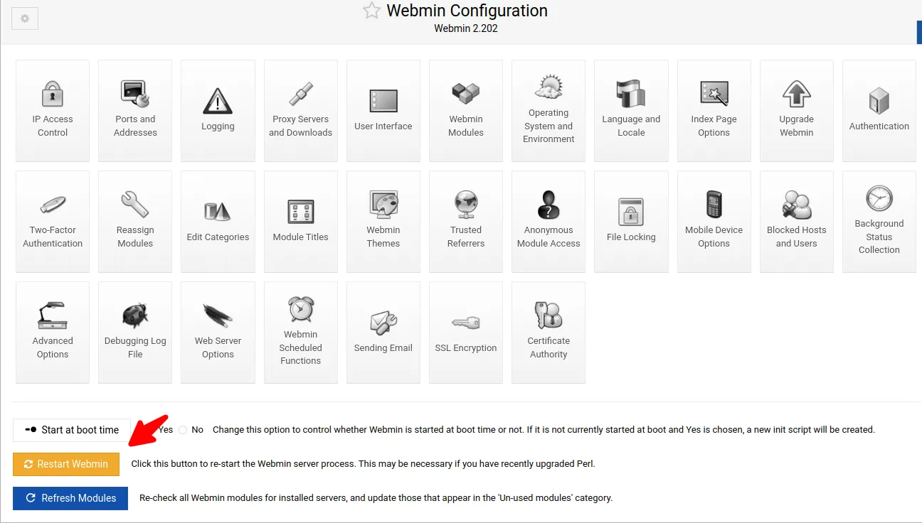 Restart Webmin to Apply HTTPS