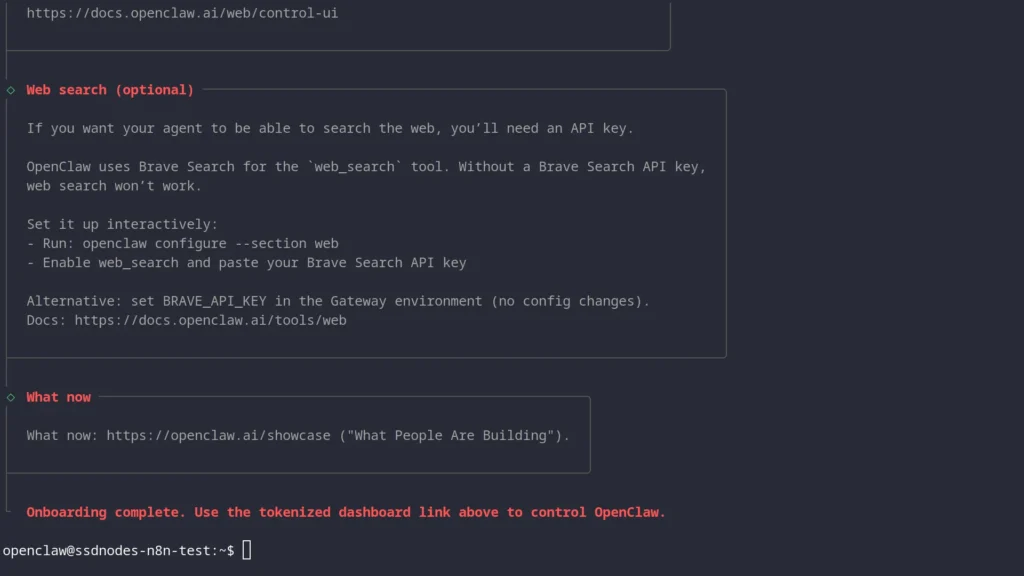 Openclaw onboarding complete
